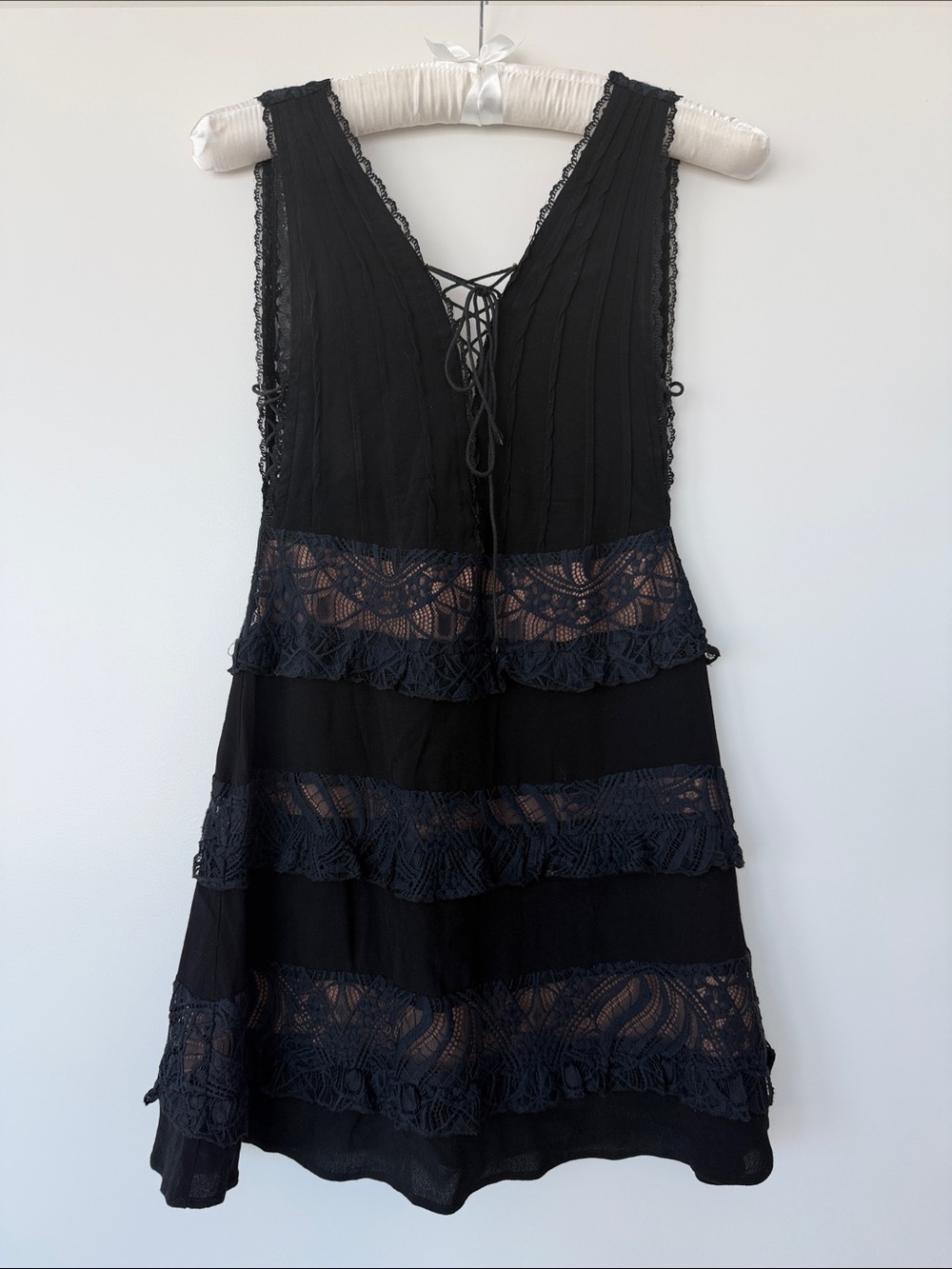 For Love & Lemons Lola Rose Black Lace-Up Mini Dress